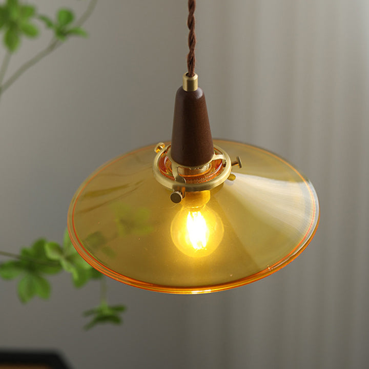 Lustre suspendu contemporain nordique en bois rond fer verre 1 lumière pour salon 
