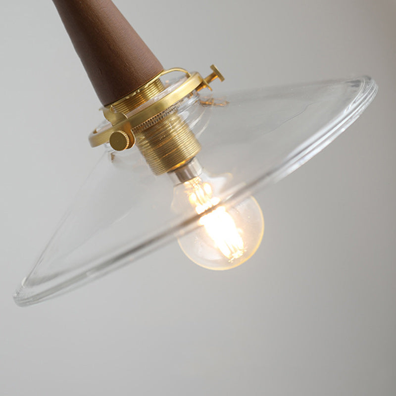Lustre suspendu contemporain nordique en bois rond fer verre 1 lumière pour salon 