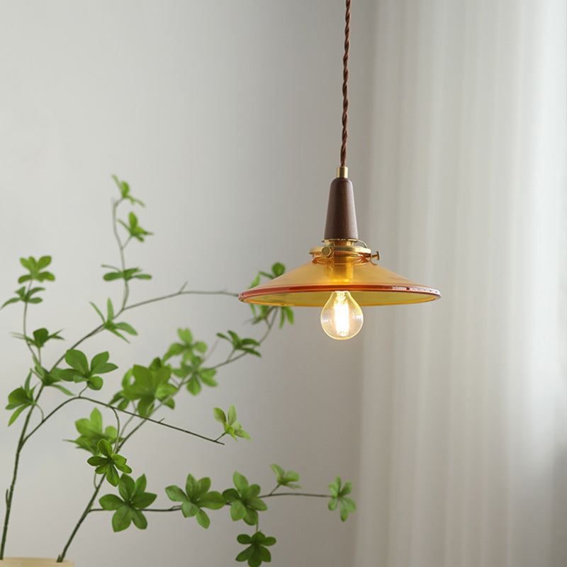 Lustre suspendu contemporain nordique en bois rond fer verre 1 lumière pour salon 