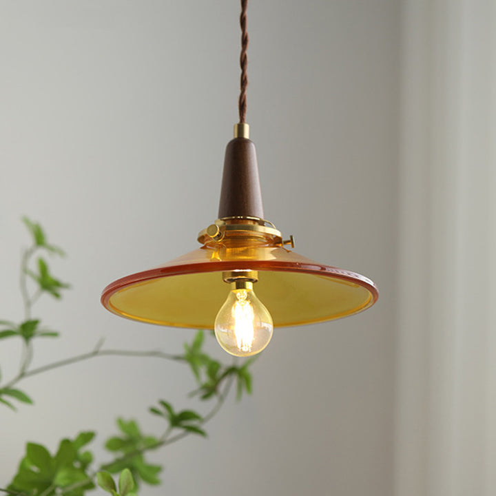 Lustre suspendu contemporain nordique en bois rond fer verre 1 lumière pour salon 