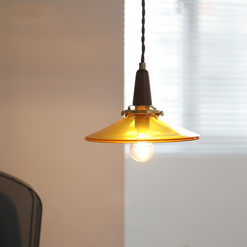 Lustre suspendu contemporain nordique en bois rond fer verre 1 lumière pour salon 