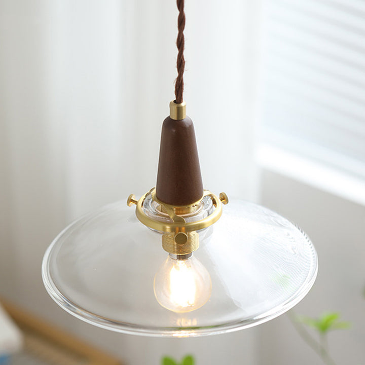 Lustre suspendu contemporain nordique en bois rond fer verre 1 lumière pour salon 