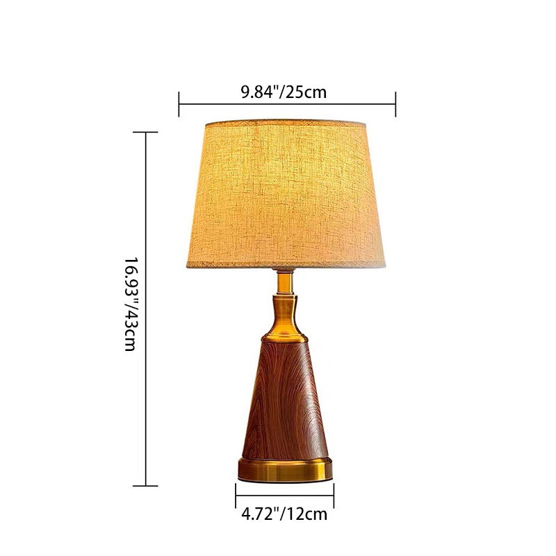 Traditionelle Vintage-Trommel Holz Eisen Stoff 1-Licht Tischlampe für das Wohnzimmer 