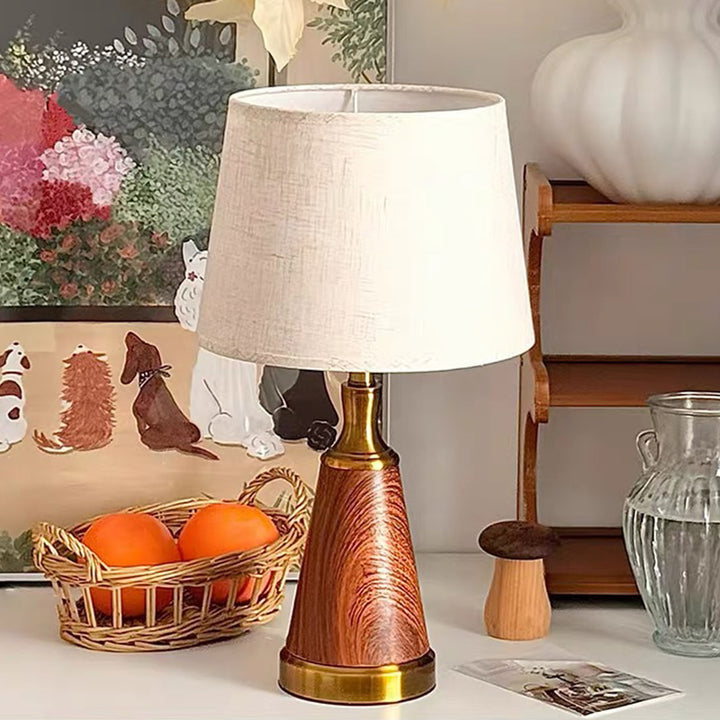 Traditionelle Vintage-Trommel Holz Eisen Stoff 1-Licht Tischlampe für das Wohnzimmer 
