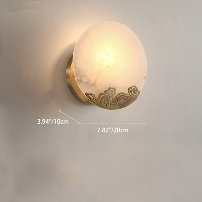 Applique murale en cuivre rond en pierre chinoise traditionnelle à 1 lumière pour salon 