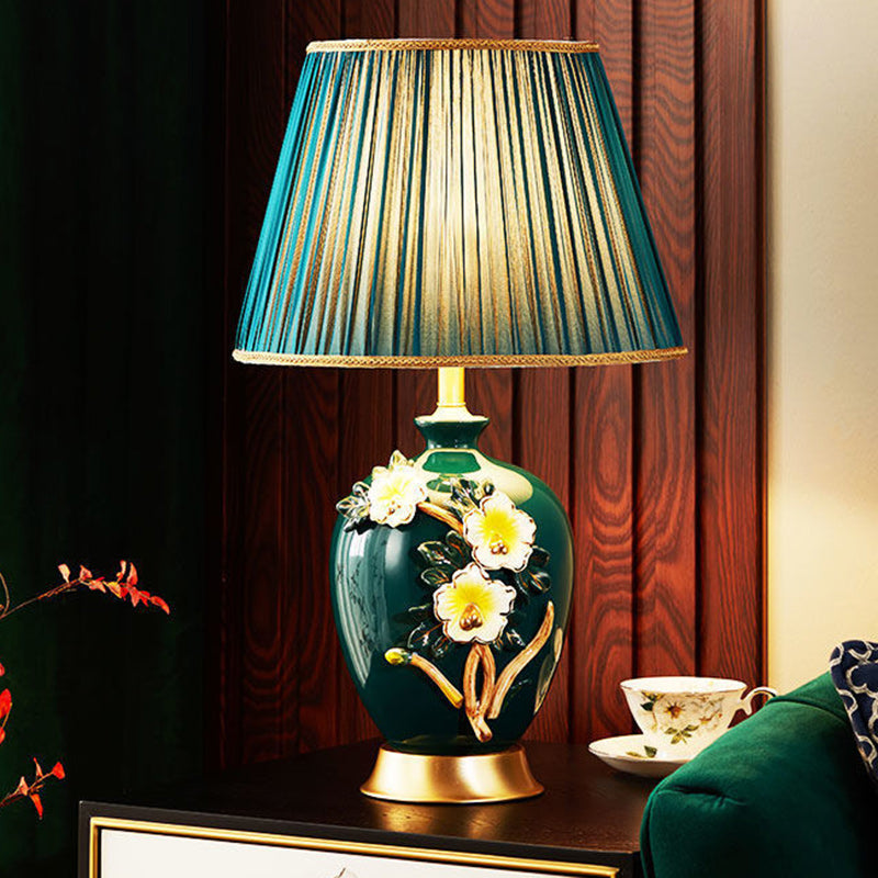 Lampe de table en céramique et cuivre avec tissu de tambour chinois traditionnel pour salon 