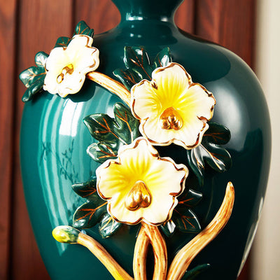 Lampe de table en céramique et cuivre avec tissu de tambour chinois traditionnel pour salon 