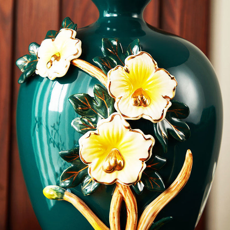 Lampe de table en céramique et cuivre avec tissu de tambour chinois traditionnel pour salon 