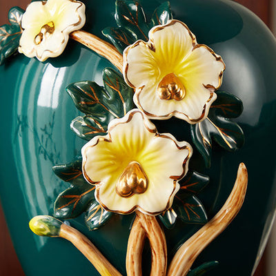Lampe de table en céramique et cuivre avec tissu de tambour chinois traditionnel pour salon 