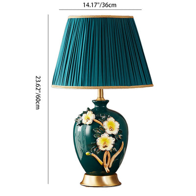 Lampe de table en céramique et cuivre avec tissu de tambour chinois traditionnel pour salon 