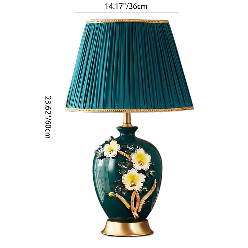 Lampe de table en céramique et cuivre avec tissu de tambour chinois traditionnel pour salon 