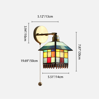 Traditional Japanese Rectangular Copper Glass 1-Light Wall Sconce Lamp For Living Room
