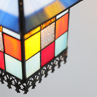 Traditional Japanese Rectangular Copper Glass 1-Light Wall Sconce Lamp For Living Room