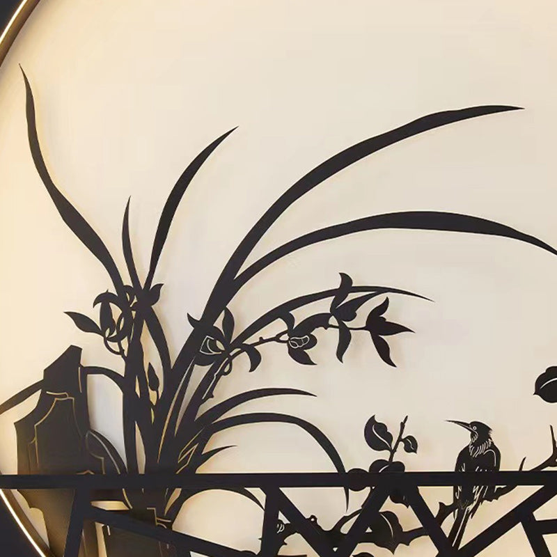 Applique murale LED ronde en fer acrylique chinois traditionnel pour jardin 