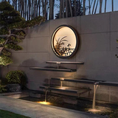 Applique murale LED ronde en fer acrylique chinois traditionnel pour jardin 
