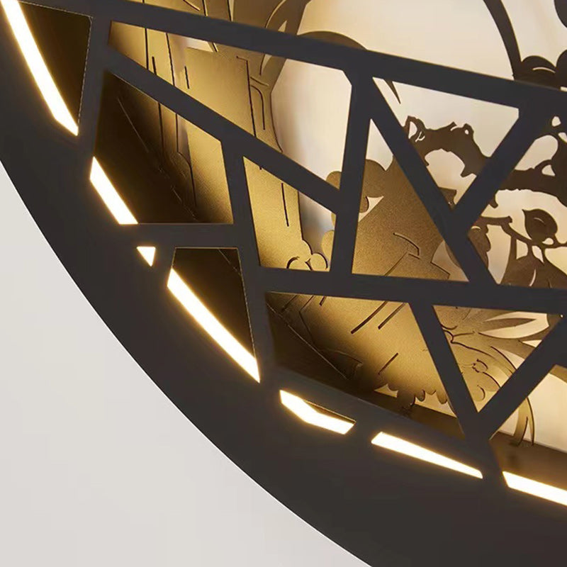 Applique murale LED ronde en fer acrylique chinois traditionnel pour jardin 