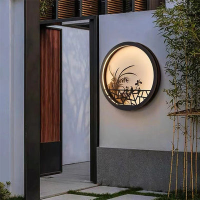 Applique murale LED ronde en fer acrylique chinois traditionnel pour jardin 