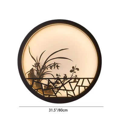 Applique murale LED ronde en fer acrylique chinois traditionnel pour jardin 