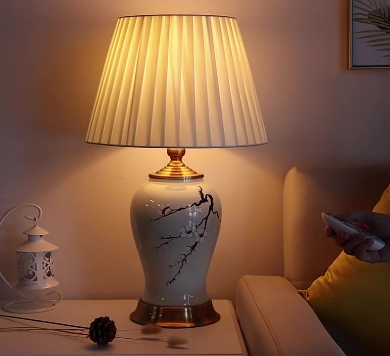 Lámpara de mesa de cerámica de hierro con tambor chino tradicional de 1 luz para sala de estar 