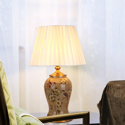Lámpara de mesa de cerámica de hierro con tambor chino tradicional de 1 luz para sala de estar 