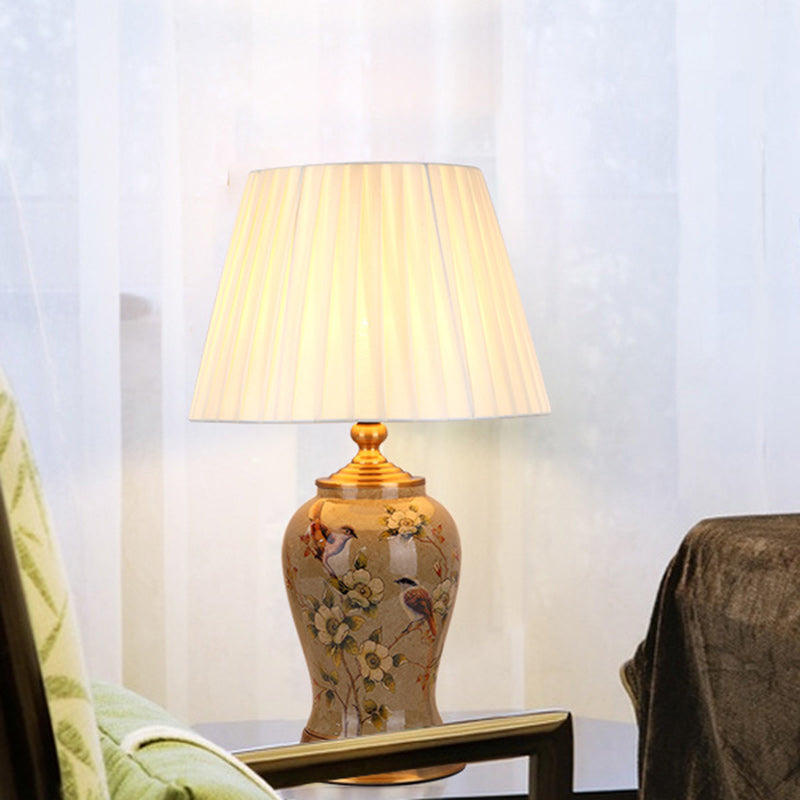 Lámpara de mesa de cerámica de hierro con tambor chino tradicional de 1 luz para sala de estar 