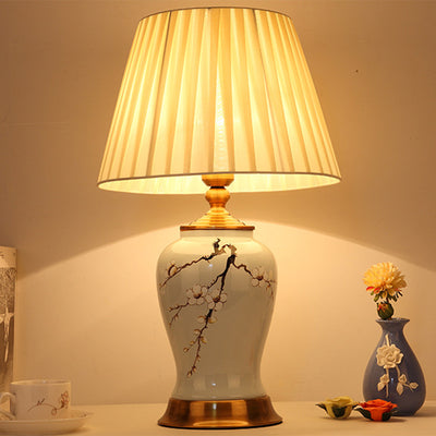 Lámpara de mesa de cerámica de hierro con tambor chino tradicional de 1 luz para sala de estar 