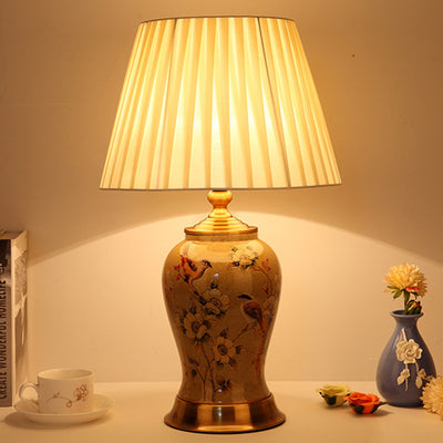 Lámpara de mesa de cerámica de hierro con tambor chino tradicional de 1 luz para sala de estar 