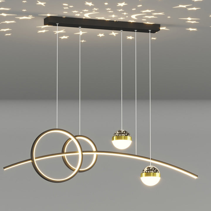 Contemporary Nordic Stripe Iron Aluminum Acrylic LED Island Light Chandelier For Living Room