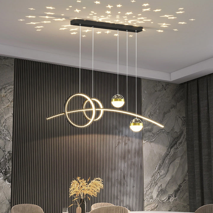 Contemporary Nordic Stripe Iron Aluminum Acrylic LED Island Light Chandelier For Living Room