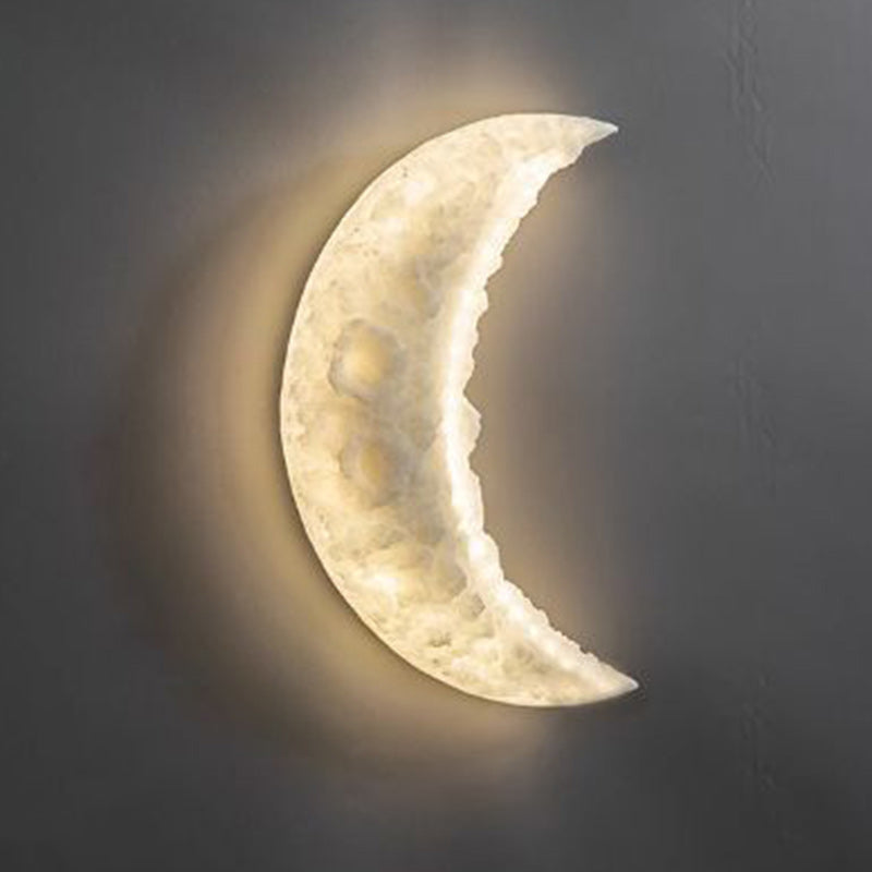 Zeitgenössische nordische Mond Eisen Kunststoff LED Wandleuchte für Wohnzimmer 