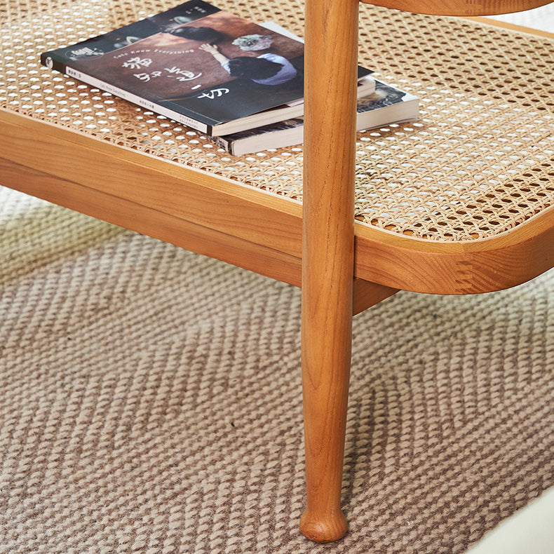 Traditioneller rechteckiger Couchtisch aus Eschenholz und Glas im japanischen Stil, 2 Ebenen, für das Wohnzimmer 
