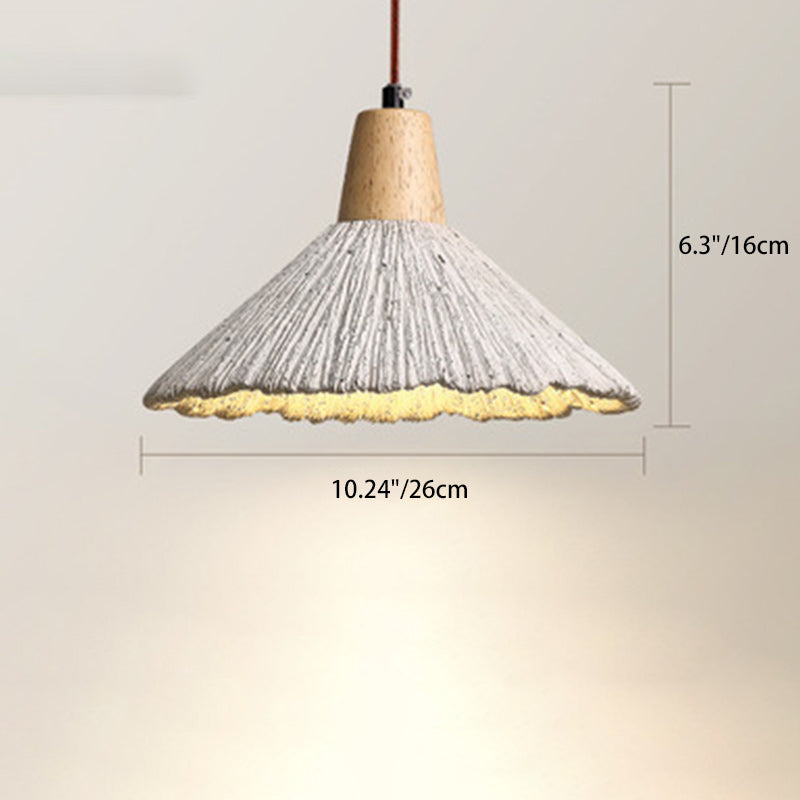 Traditional Japanese Cone Wood Cement 1-Light Pendant Light For Living Room