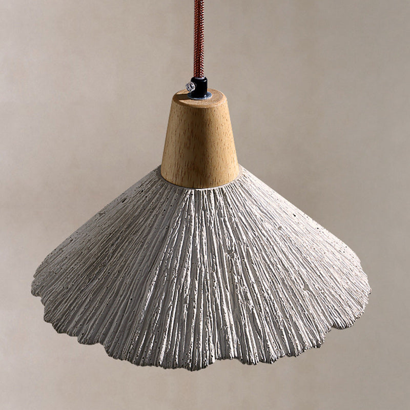 Traditional Japanese Cone Wood Cement 1-Light Pendant Light For Living Room