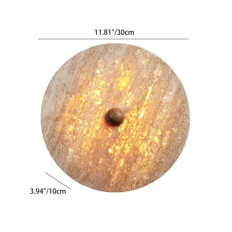 Traditional Japanese Round Stone LED Wall Sconce Lamp For Living Room