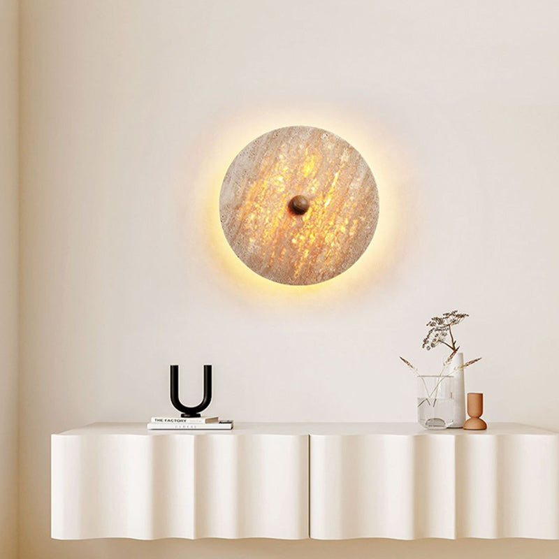 Traditional Japanese Round Stone LED Wall Sconce Lamp For Living Room