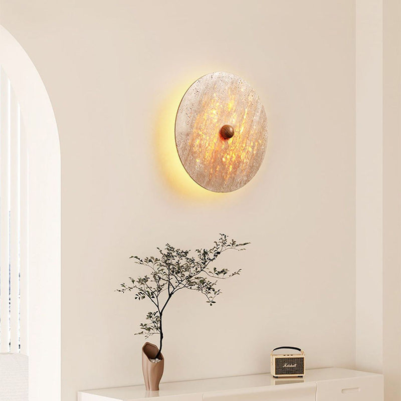 Traditional Japanese Round Stone LED Wall Sconce Lamp For Living Room
