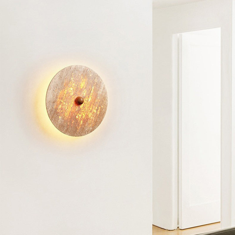 Traditional Japanese Round Stone LED Wall Sconce Lamp For Living Room