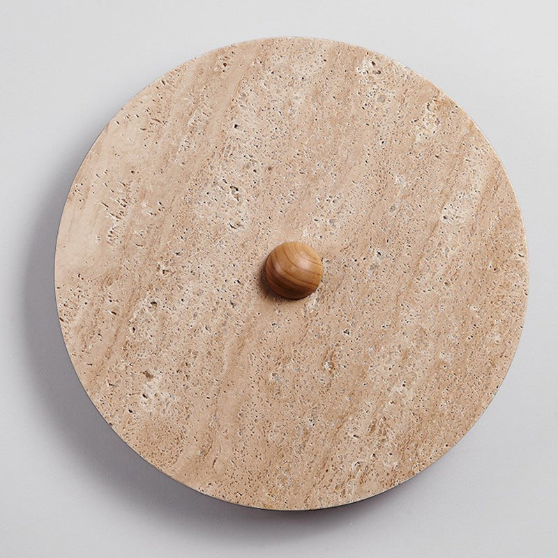 Traditional Japanese Round Stone LED Wall Sconce Lamp For Living Room