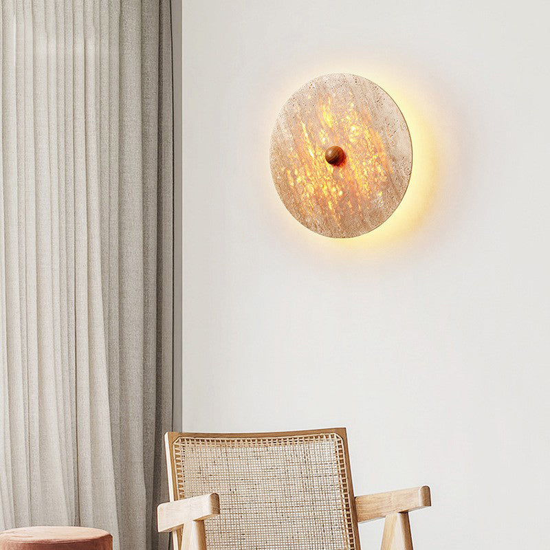 Traditional Japanese Round Stone LED Wall Sconce Lamp For Living Room