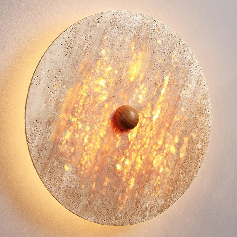 Traditional Japanese Round Stone LED Wall Sconce Lamp For Living Room