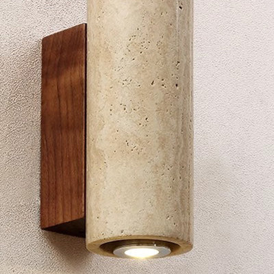 Traditional Japanese Rectangular Column Wood Stone 1-Light Wall Sconce Lamp For Living Room