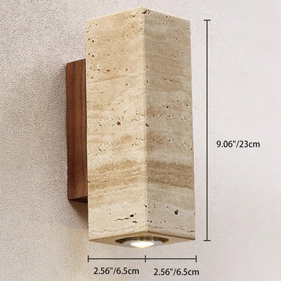 Traditional Japanese Rectangular Column Wood Stone 1-Light Wall Sconce Lamp For Living Room