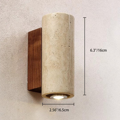 Traditional Japanese Rectangular Column Wood Stone 1-Light Wall Sconce Lamp For Living Room