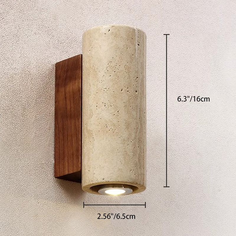Traditional Japanese Rectangular Column Wood Stone 1-Light Wall Sconce Lamp For Living Room