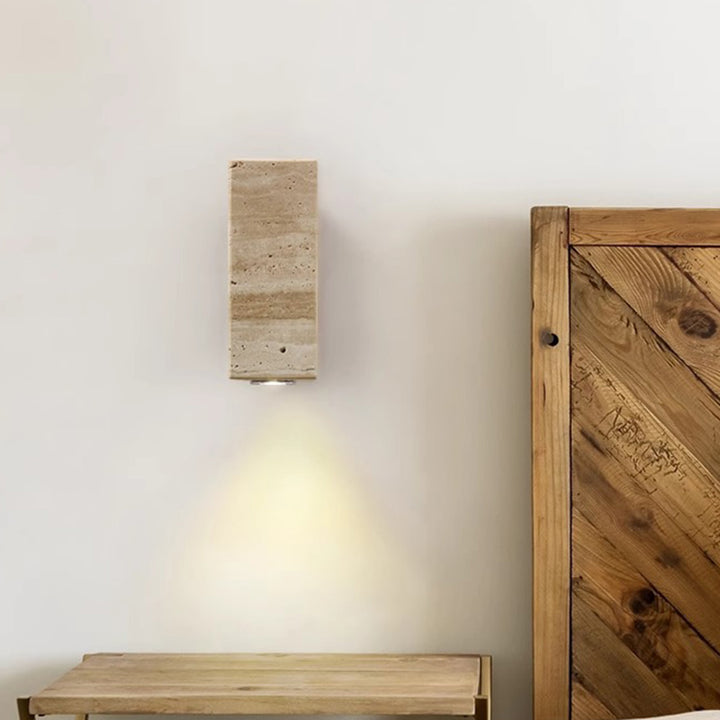 Aplique de pared de 1 luz con columna rectangular japonesa tradicional de madera y piedra para sala de estar 