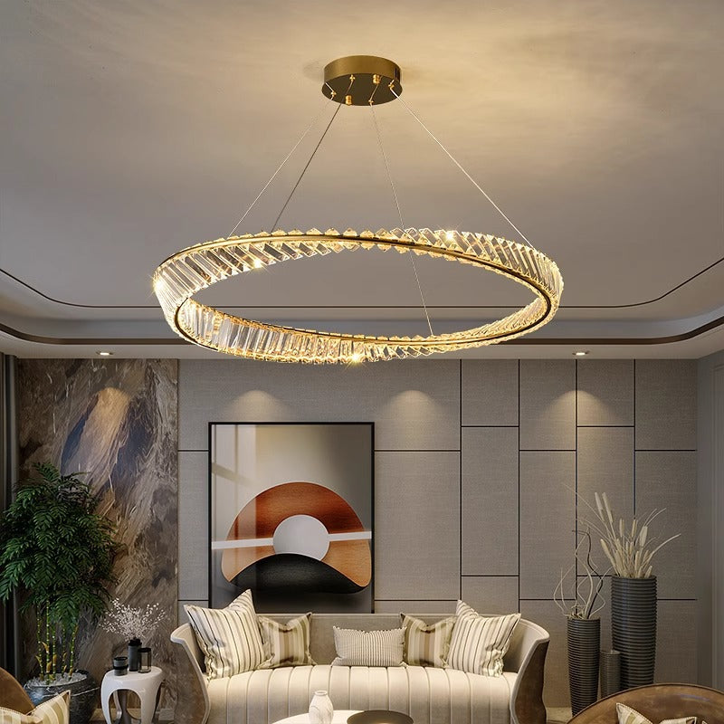 Contemporary Luxury Round Stainless Steel Crystal LED Chandelier For Living Room