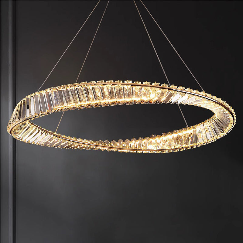 Contemporary Luxury Round Stainless Steel Crystal LED Chandelier For Living Room