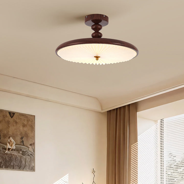 Traditionelle Vintage Runde Eisen Kunststoff LED Semi-Flush Mount Deckenleuchte für Wohnzimmer 
