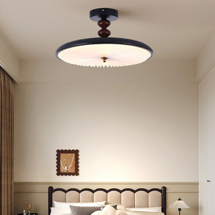 Traditionelle Vintage Runde Eisen Kunststoff LED Semi-Flush Mount Deckenleuchte für Wohnzimmer 