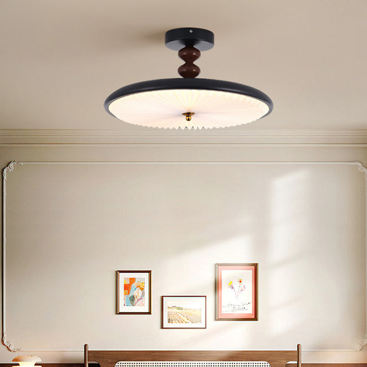 Traditionelle Vintage Runde Eisen Kunststoff LED Semi-Flush Mount Deckenleuchte für Wohnzimmer 